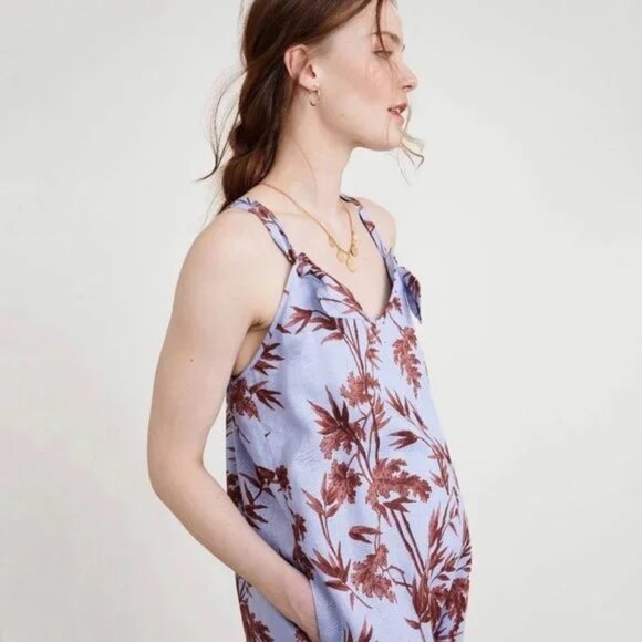 Hatch Maternity Noa Jumpsuit 100% Linen Heron Print Boho Floral Wide Leg Nursing - Picture 2 of 15